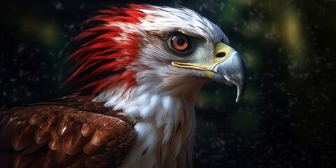 Fototapeta premium Hawk bird red and white color isolated on black background. Generative Ai