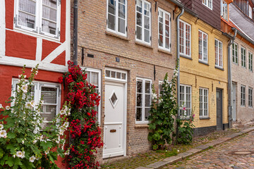 Fototapeta na wymiar Backsteinhäuser in der historischen Altstadt von Flensburg