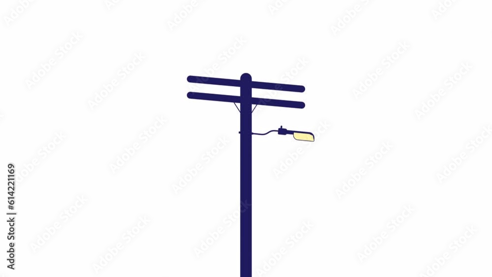 Poster telephone pole animation. flat outline style icon 4k video for web design. blinking street light iso