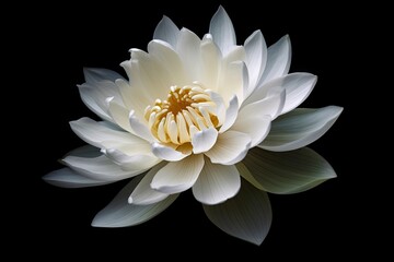 Symbol of Purity. Closeup of Fresh White Lotus Flower on Black Background