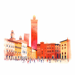 Illustration of beautiful view of Bologna, Italy © proslgn