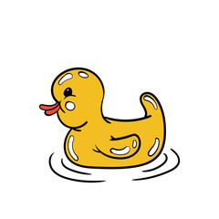 Rubber duck cartoon hand drawn isolated on white. Vector illustration.