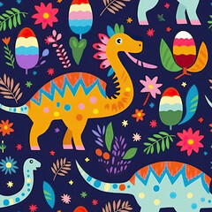 Cartoon dinosaurs seamless repeat pattern [Generative AI]

