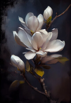 Magnolia tree blossom painting