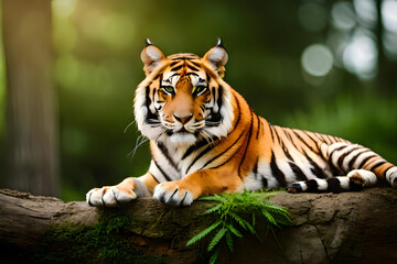 fierce tiger in the forest, shallow depth of field