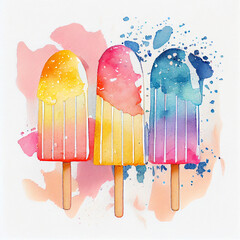 popsicle watercolor illustration, social media post, rainbow colored	