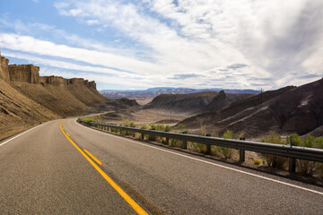 Unique geological formations near the highway in the Capitol Reef National Park, Utah, USA