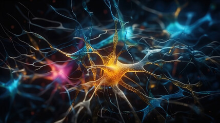 Full Frame Shot Of Neuron Cell, mix color. Generative Ai