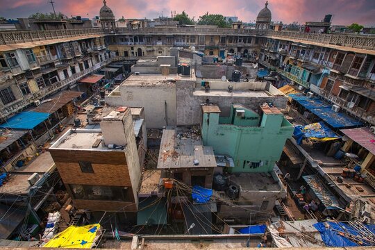 Asia biggest Gadodia Spices Market building in chandni chowk  Old Delhi  at Khari Baoli Road.Asia's largest wholesale spice market.Cheap and fast. Discover the India. Open world after covid-19