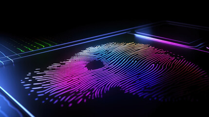 Finger print on digital screen being scanned, matching color digital color background. Generative Ai