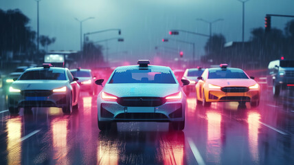Fototapeta na wymiar Self driving vehicle, heads up display, automotive technology. Generative Ai