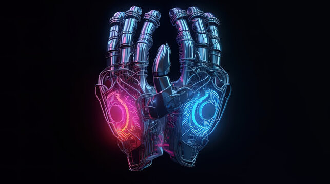 Robotic hands showing heart gesture. Generative Ai