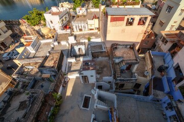 Roof top view of Udaipur city, Lake palace, Lake Pichola. Rajasthan, Discover the beauty of India. Open world after covid-19 - 614229982