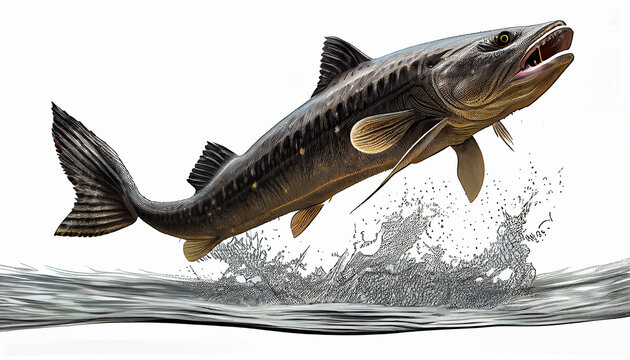 Illustration of freshwater catfish jumping isolated on white background Ai generated image