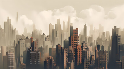 Obraz premium Urban Haze: Modern Cityscape with Pollution in Warm Tone