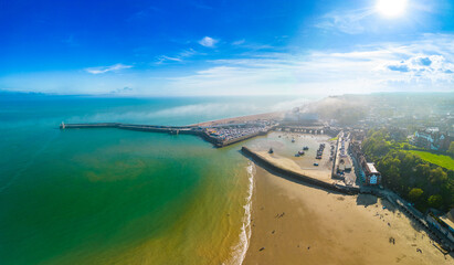 Aerial view of the english coast in Folkestone, Kent