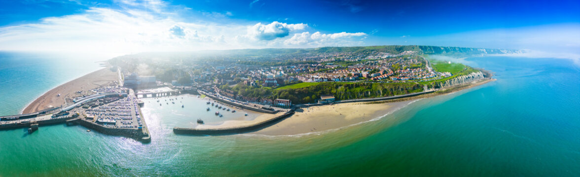 Aerial view of the english coast in Folkestone, Kent