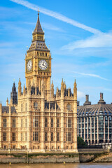 Fototapeta na wymiar View to Big Ben tower in London with copy space in sky