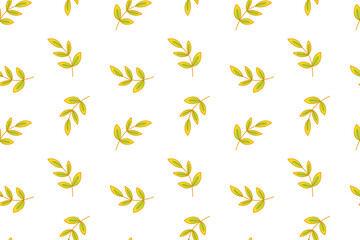 Branches of yellow leaves on seamless pattern. Cartoon, Vector
