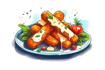 Mozzarella sticks illustration. Food illustration. Generative AI
