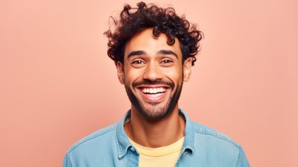 Fototapeta premium Portrait of a Young Man Wearing Casual Clothes and Smiling, Isolated on a plain background. Generative AI illustration.