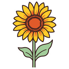 Sunflower flowers with stems and leaves