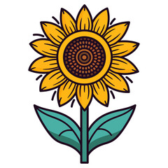 Sunflower flowers with stems and leaves