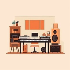 Perfect Studio setup illustration vintage look minimalistic illustration . Generative AI
