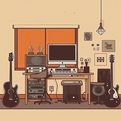 Perfect Studio setup illustration vintage look minimalistic illustration . Generative AI