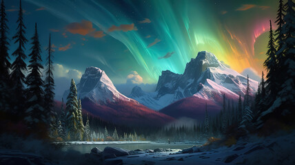 Fototapeta na wymiar Admire the breathtaking colors of the Aurora Borealis. Generative Ai
