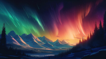 Couple Admiring Nature's Wonders of the Northern Lights. Generative Ai