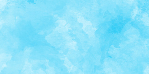 Soft sky blue paint aquarelle hand-painted watercolor background with watercolor stains, creative blue design with blue marble texture background used as cover, card, presentation and decoration.