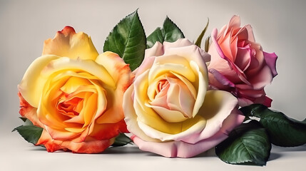 A beautiful bright bouquet of blooming fresh roses for a gift collected. Generative Ai