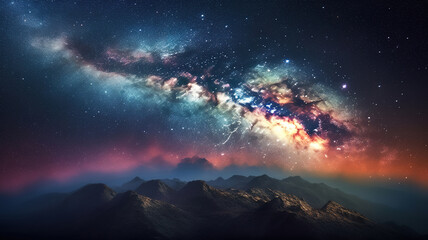 Naklejka premium Bright spiral galaxy with stars in space. Generative Ai