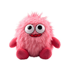 Soft plush fluffy toy funny pink monster isolated on the background. Generative AI. - obrazy, fototapety, plakaty