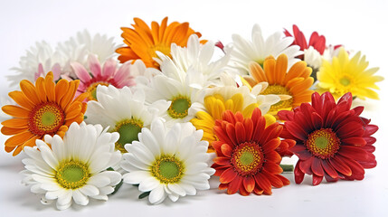 Share the vibrant colors of daisies with your friends, white background. Generative Ai