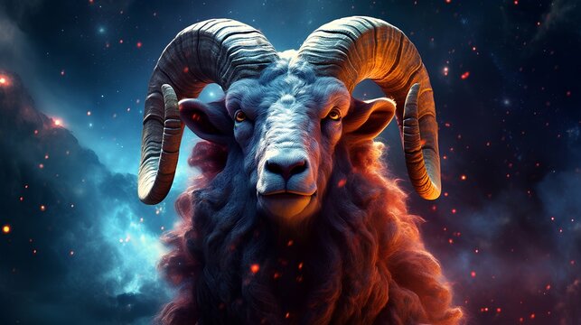 Zodiac sign aries in cosmic space. Generative AI