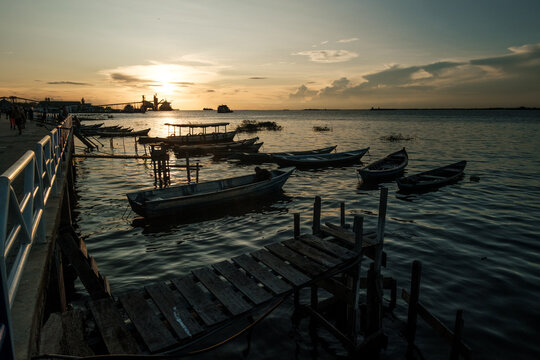 rio amazonia amazon river in Santarem para state Brazil boat moored at sunset