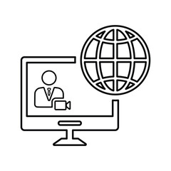 Online Conference icon. Line, outline symbol.
