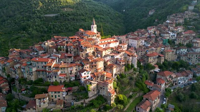 Aerial view of Apricale in the Province of Imperia, Liguria, Italy