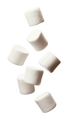 Falling marshmallows isolated on transparent or white background, png