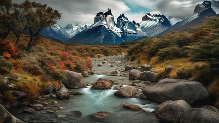 Foto op Canvas Torres del Paine National Park, Chile. Generative Ai © hassanmim2021