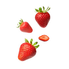 Falling strawberries isolated on transparent or white background, png