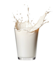 Glass of milk with splash isolated on transparent or white background, png