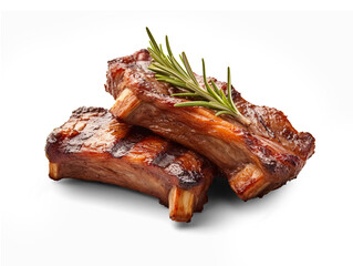 Grilled pork ribs isolated on transparent or white background, png - obrazy, fototapety, plakaty