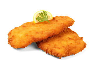 Wiener schnitzel isolated on transparent or white background, png - obrazy, fototapety, plakaty