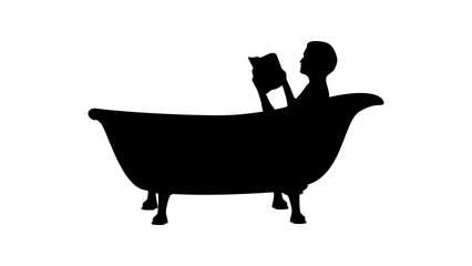 Man relaxing with a book in the bathroom, silhouette
