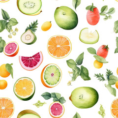 Watercolor fruit isolated on white repeat pattern
