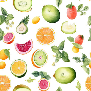 Watercolor fruit isolated on white repeat pattern