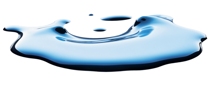 Water spill puddle and droplets isolated on transparent or white background, png
